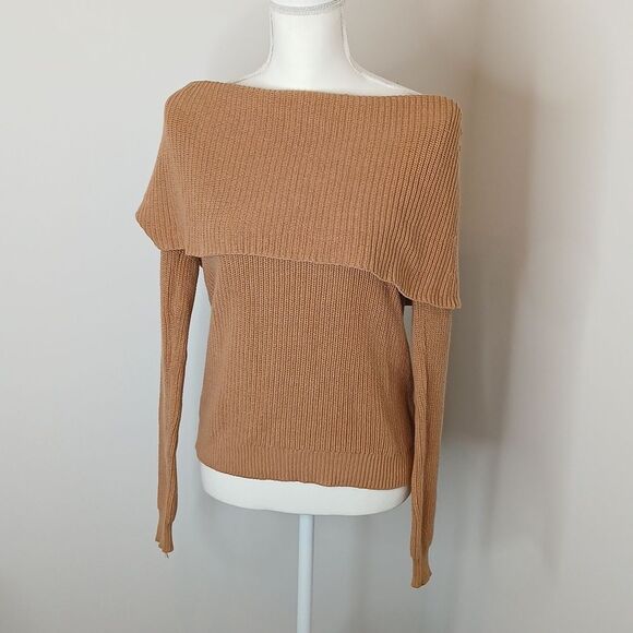 Women's Lovers + Friends Tan Fold Down Sweater Size Small - Picture 3 of 8